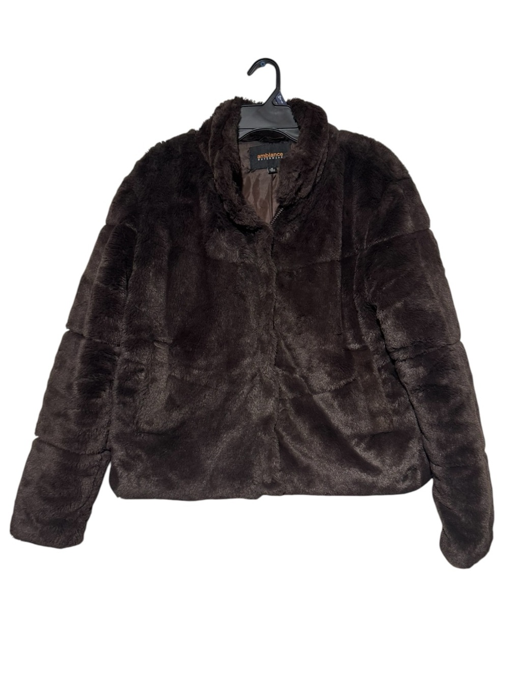Ambiance Faux Fur Coat Women Size Medium Chocolate Brown Mobwife Glam Winter